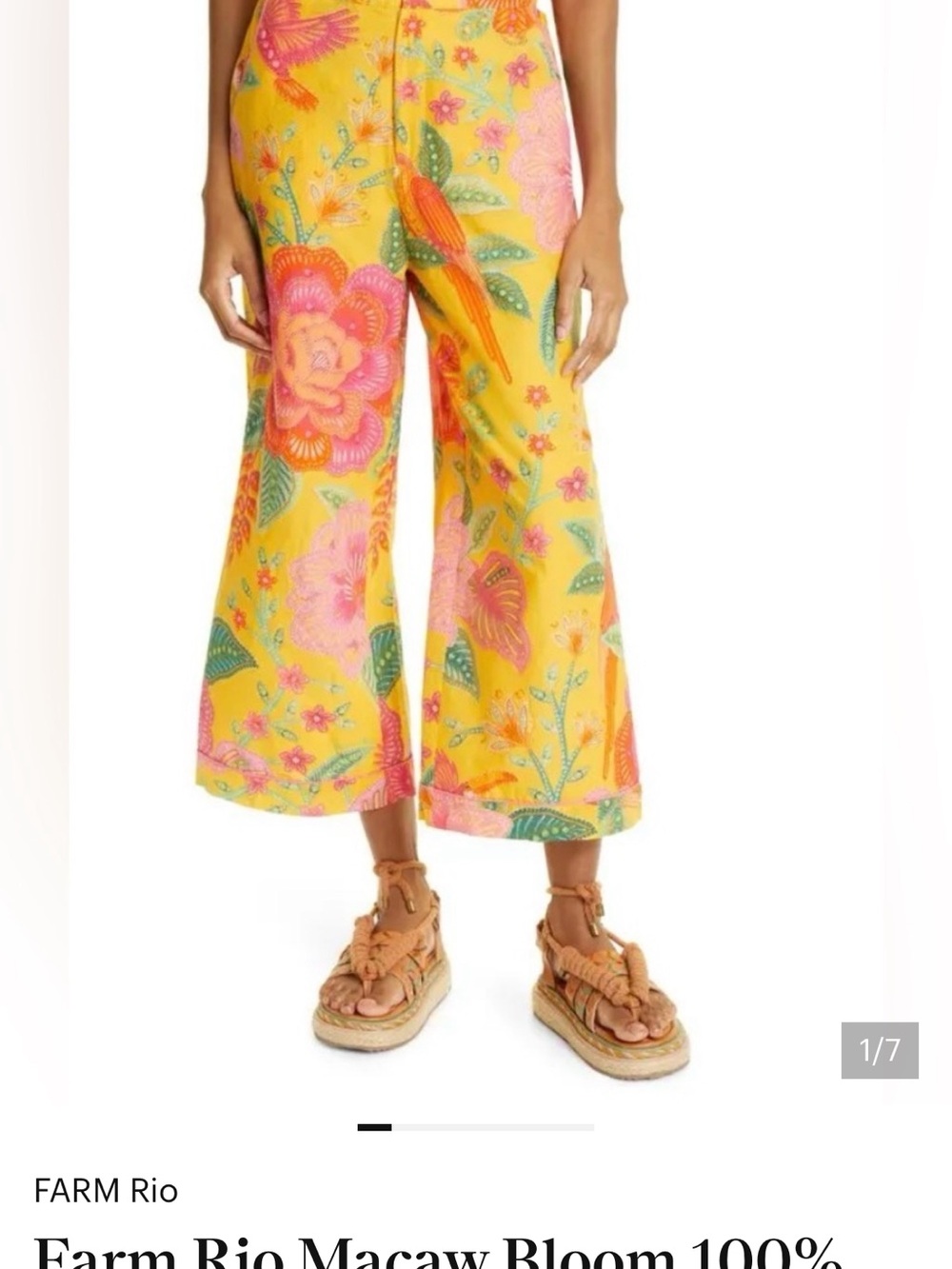 FARM Rio Macaw Bloom Wide Leg Ankle Pants with Pink & Teal Floral Print - Picture 5 of 5